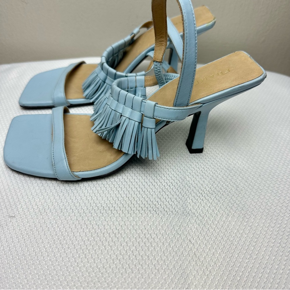 Frame Borrego Leather Tassel Sandal Chambray Blue Sz 37 1/2 Us 7 1/2 - Picture 4 of 9